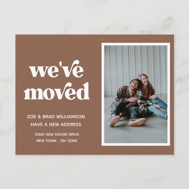We've Moved New Address Photo Chocolate Brown Postcard (Front)