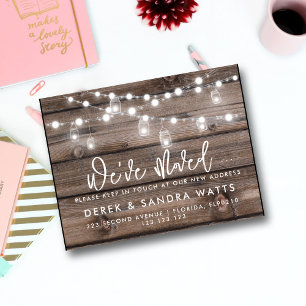 We've moved New address rustic christmas lights Announcement Postcard