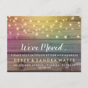We've moved New address rustic lights design Announcement Postcard
