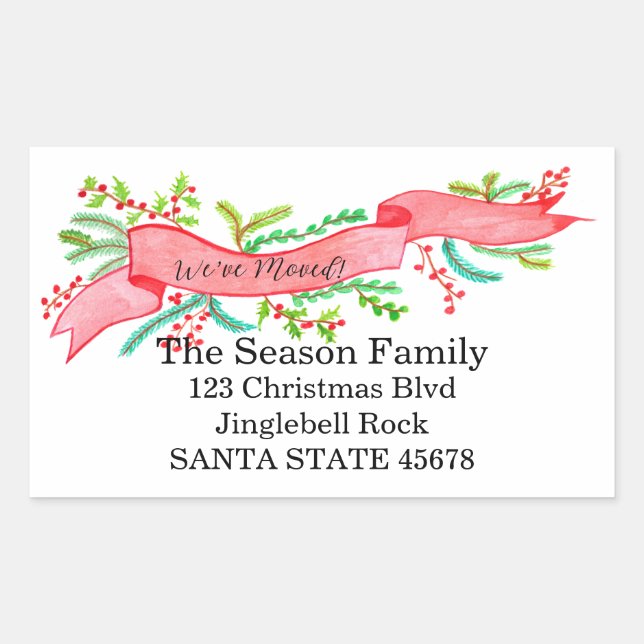 We've Moved/New Address , watercolor Christmas Rectangular Sticker (Front)