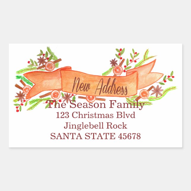 We've Moved/New Address , watercolor Christmas Rectangular Sticker (Front)