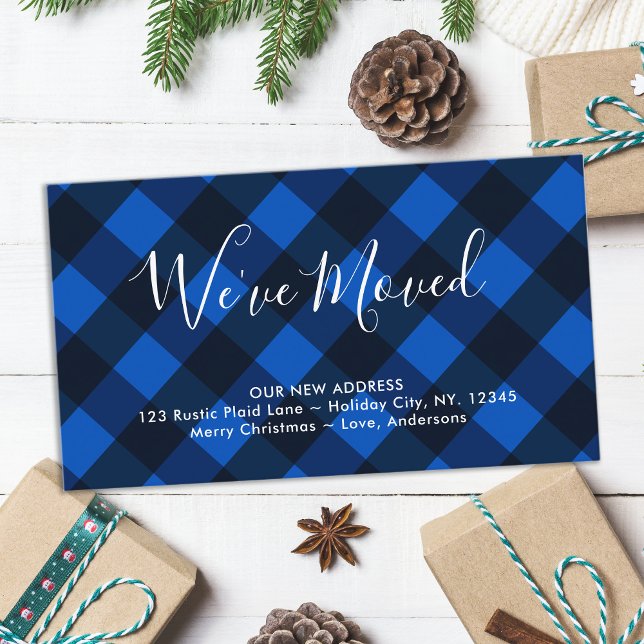 We've Moved New Home Blue Buffalo Plaid Moving Enclosure Card (Creator Uploaded)