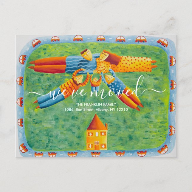 We've Moved New Home Cute Family Illustration Announcement Postcard (Front)