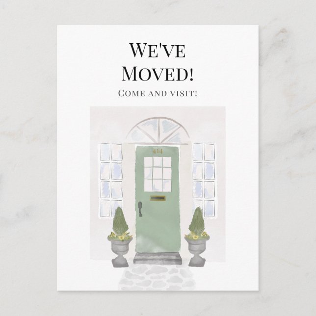 We've Moved New Home Watercolor Green Door Postcard (Front)