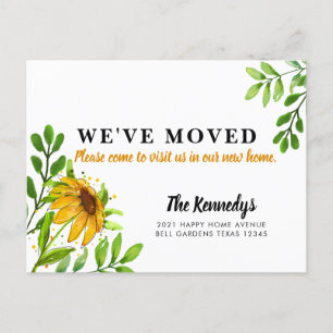 We've Moved New Home Yellow Floral Greenery Moving Announcement Postcard