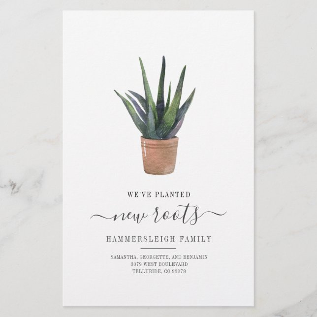 We've Moved New Roots Succulent Plant Budget Card (Front)