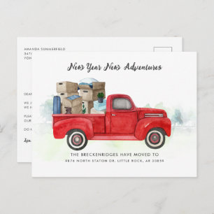 We've Moved New Year Adventures Red Truck Moving Announcement Postcard