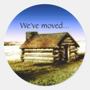 We've Moved Old Log Cabin Classic Round Sticker