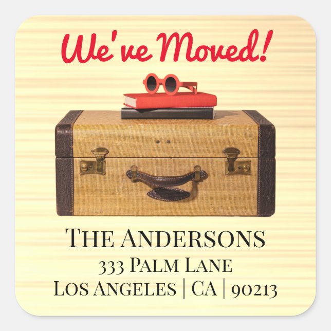 We've Moved, Old Suitecase, Return Address Square Sticker (Front)
