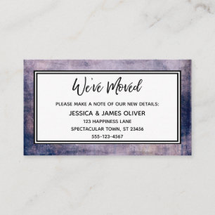 "We've Moved" Over Distressed Purple & Black Business Card