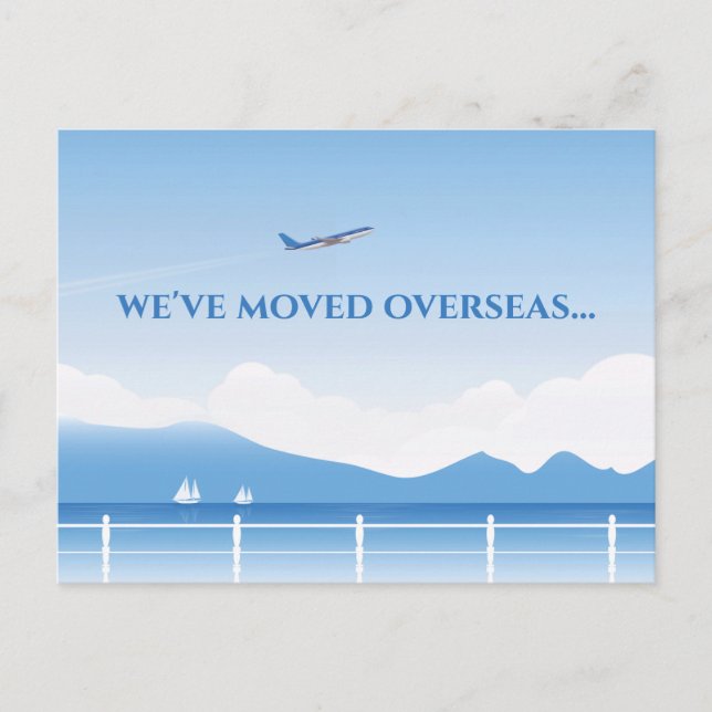 We've Moved Overseas New Country Address Aeroplane Postcard (Front)