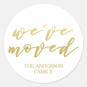 We've moved   Personalised Gold script Classic Round Sticker