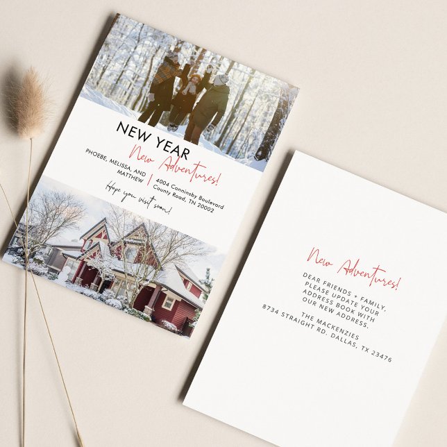 We've Moved Photo Holiday Moving Announcement (New Year New Adventures Family Moving Announcement)