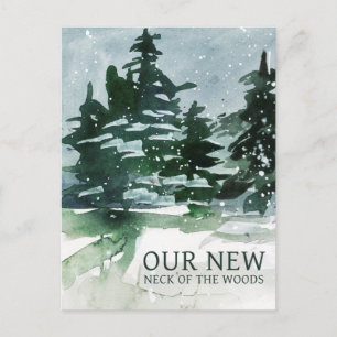 We've Moved Pine Forest Watercolor Announcement Postcard