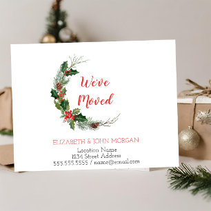 We've Moved,Pine Tree Branches Holly Berry Announcement Postcard