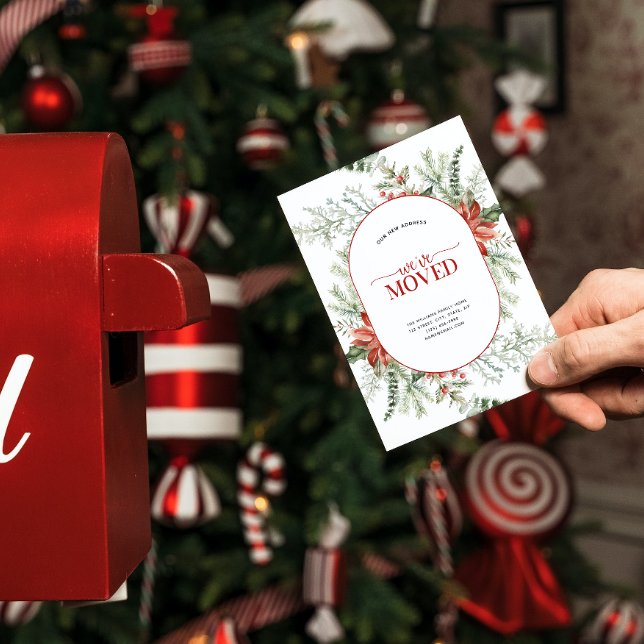 We've Moved Poinsettia Berry Greenery Announcement Postcard (Celebrate the new beginning with this festive 'We've Moved" postcard!
)