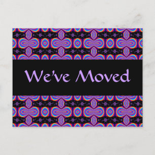 We've Moved purple and black fractal Announcement Postcard