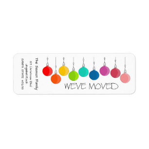 We've Moved Rainbow Christmas baubles Return Address Label