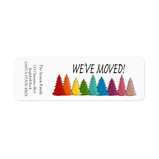 We've Moved Rainbow trees holiday label Return Address Label (Front)