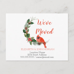 We've Moved,Red Cardinal Bird, New Address Announcement Postcard