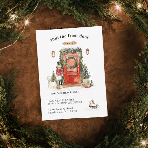 We've Moved   Red Christmas Door Announcement Card