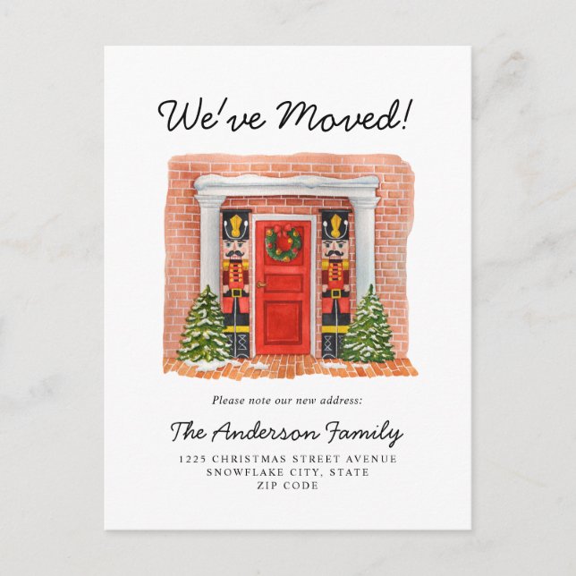 We've Moved Red Door Nutcracker Holiday Moving Announcement Postcard (Front)