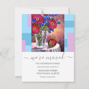 We've Moved Red Floral Vase Script Text Announcement