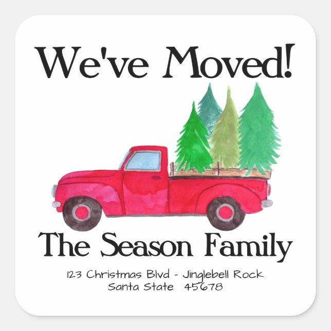 We've Moved Red retro Pickup Truck with trees Square Sticker (Front)