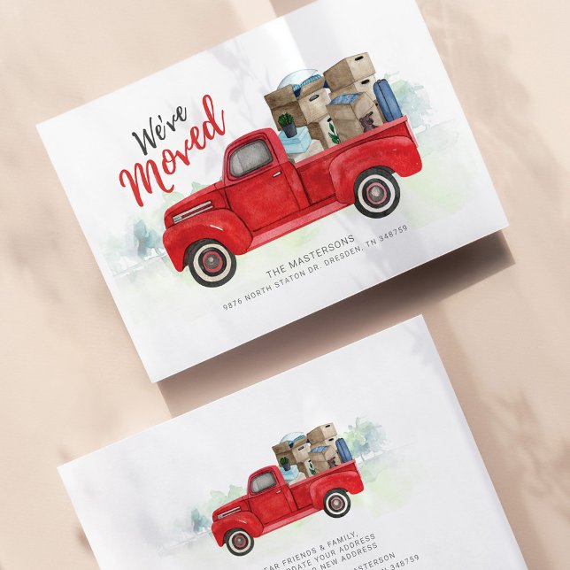 Weve Moved Red Truck Moving Announcement (Change of Address Moving Announcement Card Front and Back )