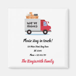 We've moved red truck personalised announcement magnet