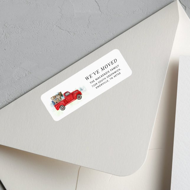 We've Moved Red Truck Return Address Label (Moving Announcement Red Truck Return Address Label)