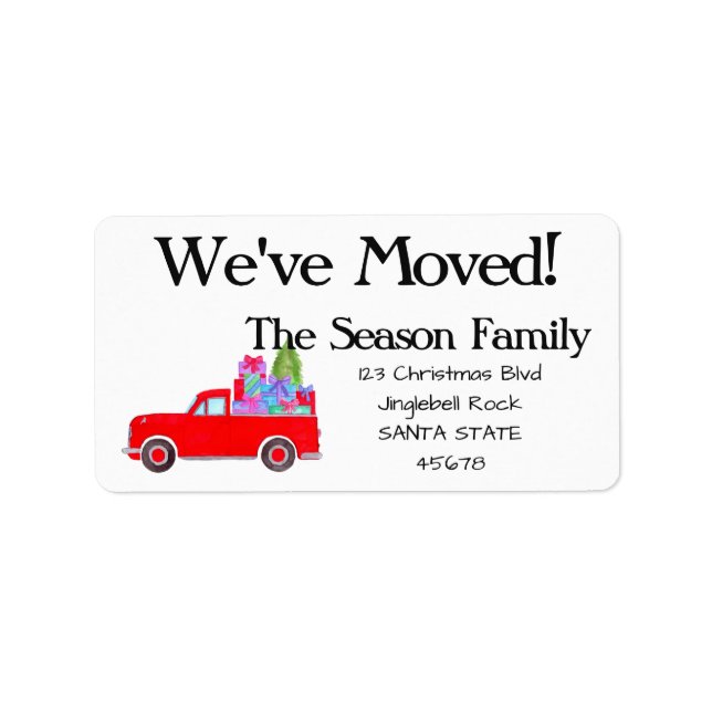 We've Moved Retro Pickup Christmas Gifts Label (Front)