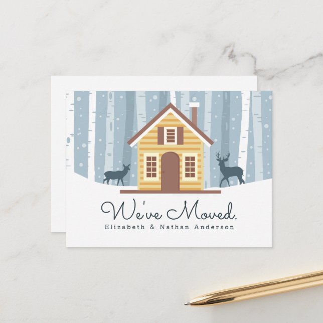 We've Moved Rustic Cabin Moving Announcement  Postcard (Front/Back In Situ)