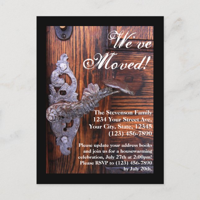 We've Moved, Rustic Door Moving Postcard (Front)