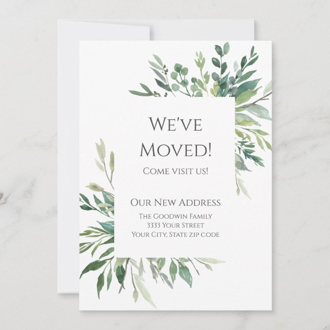 We've Moved Rustic Watercolor Evergreen Announceme Announcement (Front)
