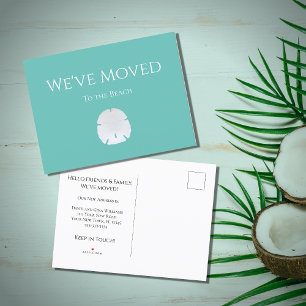 We've Moved Sand Dollar Nautical Beach Teal Green  Announcement Postcard