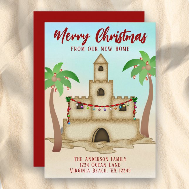We've Moved Sandcastle New Beach Home Christmas Holiday Card (Creator Uploaded)