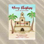 We've Moved Sandcastle New Beach Home Christmas Holiday Postcard<br><div class="desc">Cute Merry Christmas We've Moved Sandcastle New Beach Home Holiday Postcard</div>