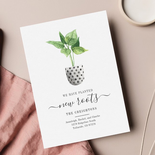 We've Moved Script Boho Moving Announcement (Planted New Roots Moving Announcement Card)