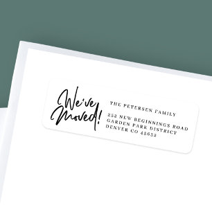 We've moved simple black white return address labe label