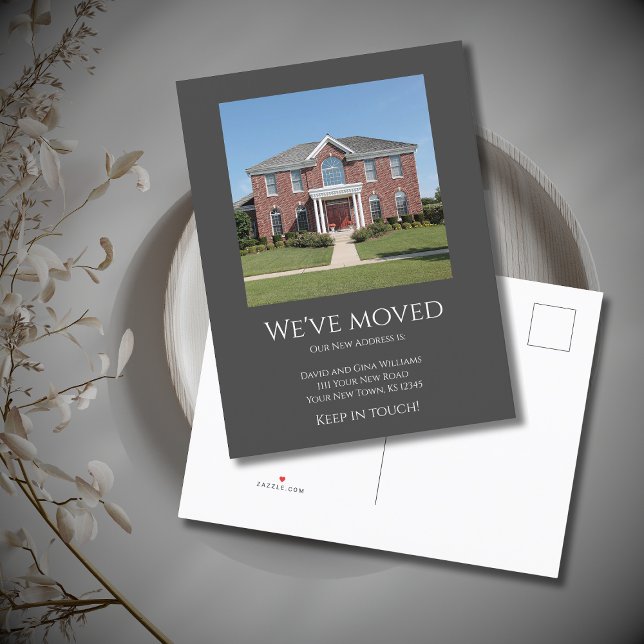 We've Moved Simple Photo Grey Moving  Announcement Postcard (Creator Uploaded)