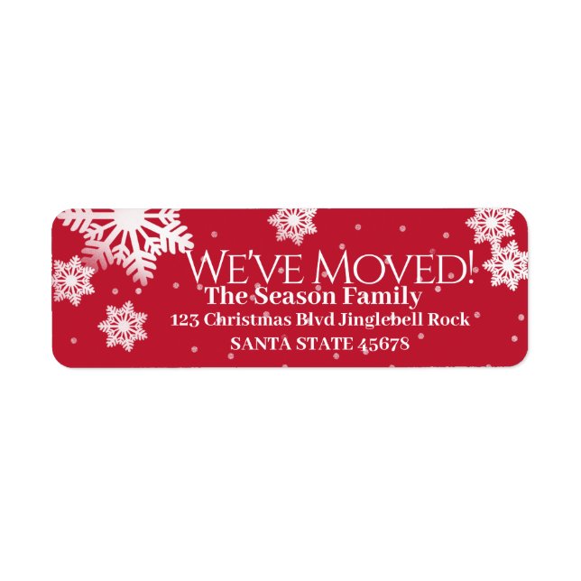 We've Moved Snowflake Holiday Label Return Address Label (Front)