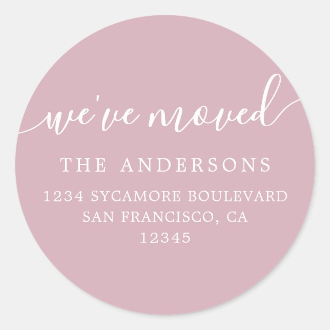 We've Moved Soft Mauve New Address label (Front)