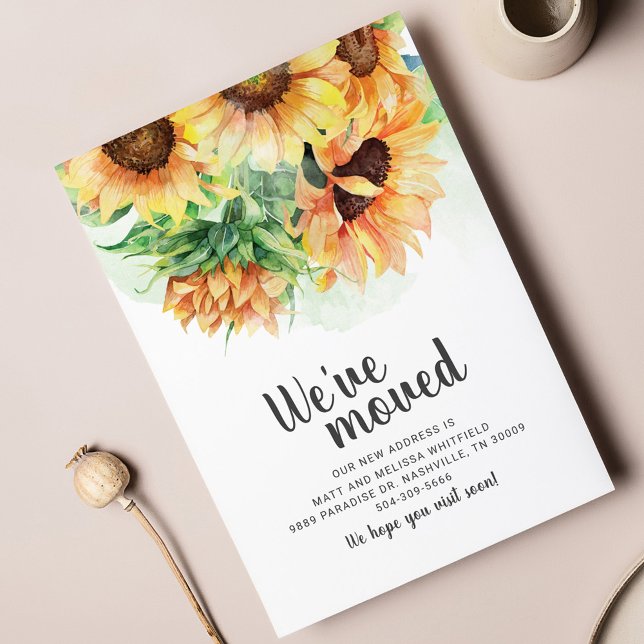 We've Moved Sunflower Blush Moving Announcement Postcard (Floral Greenery Moving Announcement Postcard)