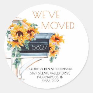 We've Moved Sunflower Mailbox Return Address Classic Round Sticker