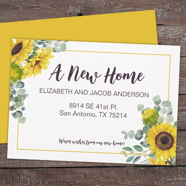 We've Moved Sunflower New Address Announcement (A pretty watercolor sunflower moving card.)
