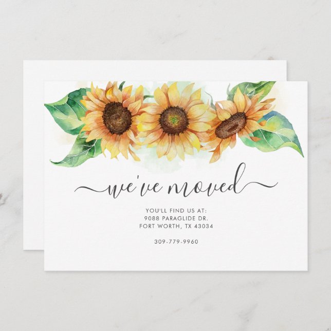 We've Moved Sunflower Watercolor Floral Moving Card (Front/Back)