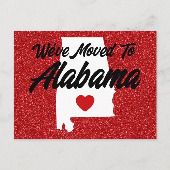 We've Moved to Alabama Red Glitter Postcard (Front)