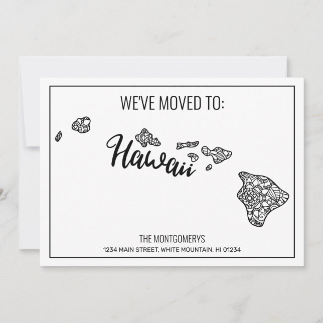 We've Moved To Hawaii State Floral Mandala  Home Announcement (Front)