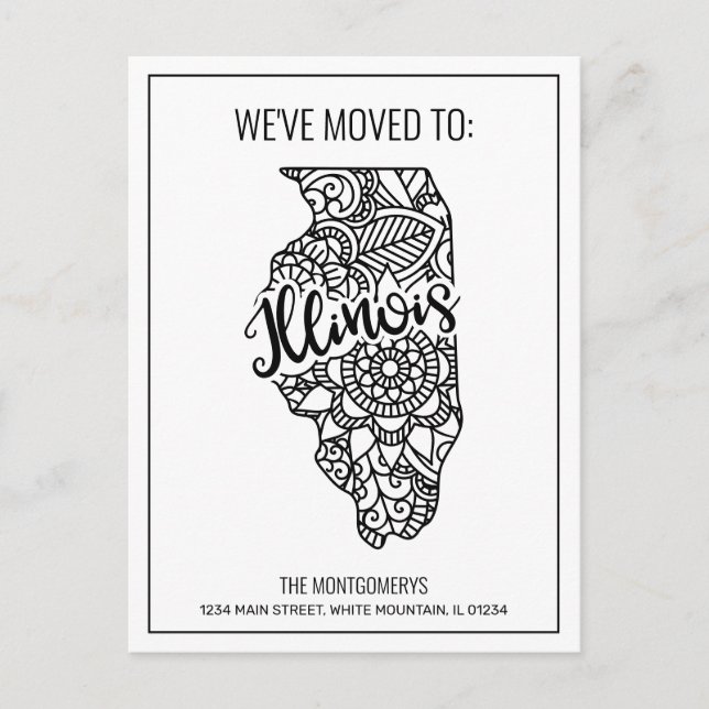 We've Moved To Illinois State Floral Mandala Announcement Postcard (Front)